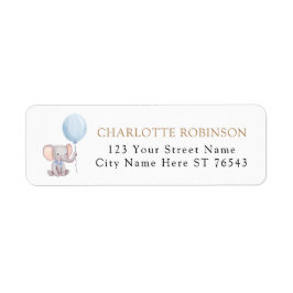 Oh Boy Elephant Balloon Baby shower Return Address Etiket
