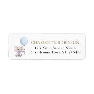 Oh Boy Elephant Balloon Baby shower Return Address Etiket