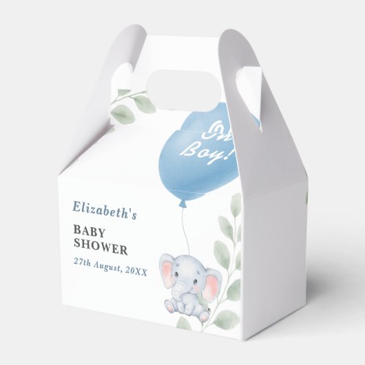 Oh Boy Elephant Balloon Eucalyptus Baby Shower Bedankdoosjes (Achterkant)