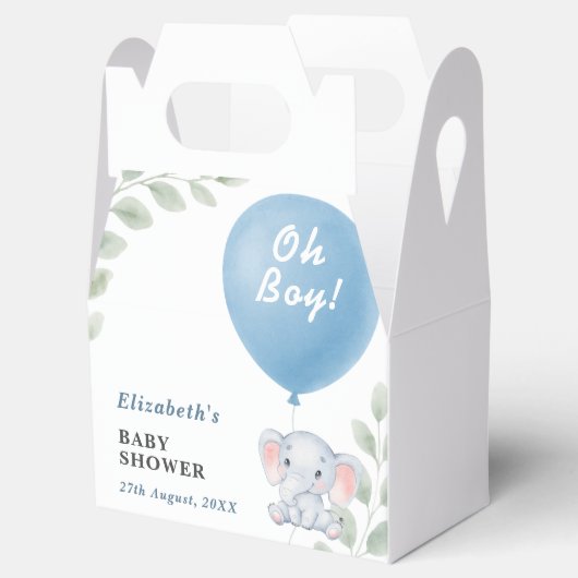 Oh Boy Elephant Balloon Eucalyptus Baby Shower Bedankdoosjes (Geopend)