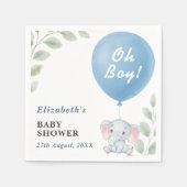 Oh Boy Elephant Balloon Eucalyptus Baby Shower Servet (Voorkant)