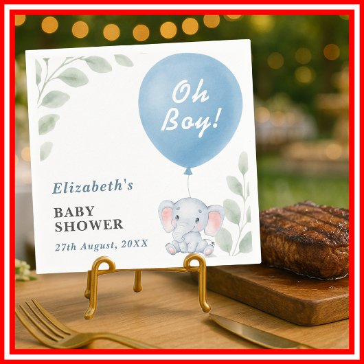 Oh Boy Elephant Balloon Eucalyptus Baby Shower Servet