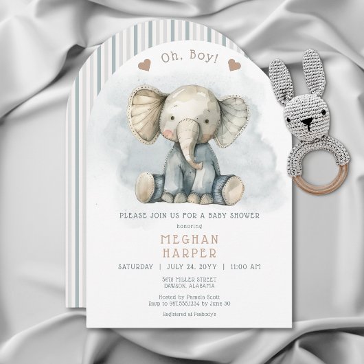 Oh Boy Elephant Blue Arch Baby shower Kaart