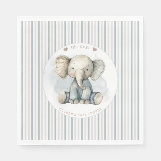 Oh Boy Elephant Blue Arch Baby shower Servet (Voorkant)