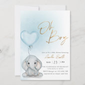 Oh Boy Elephant Blue Balloon Boy Baby shower Kaart (Voorkant)