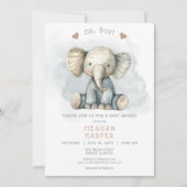 Oh Boy Elephant Blue Gestreept Baby shower Kaart (Voorkant)