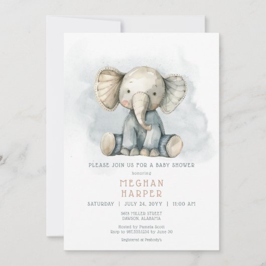 Oh Boy Elephant Blue Gestreept Baby shower Kaart (Voorkant)