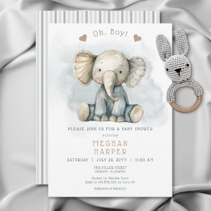 Oh Boy Elephant Blue Gestreept Baby shower Kaart