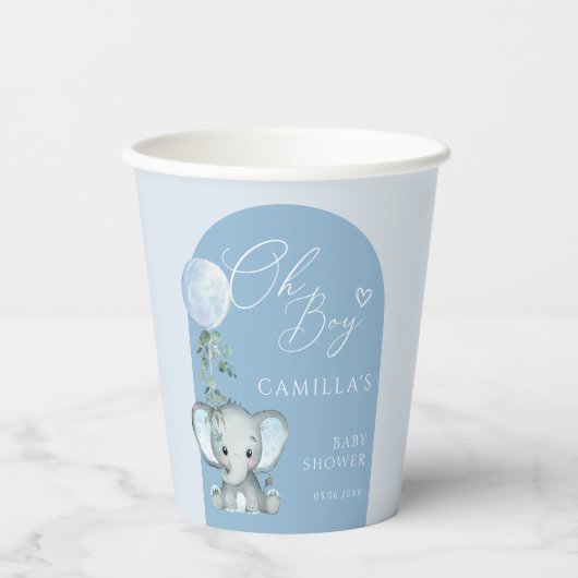 Oh Boy Elephant Boy Balloon Baby shower Papieren Bekers (Voorkant)