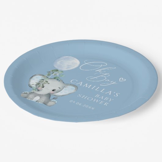 Oh Boy Elephant Boy Balloon Baby shower Papieren Bordje (Gekanteld)