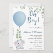 Oh Boy Elephant Eucalyptus Balloon Baby Shower   Kaart (Voorkant)