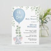 Oh Boy Elephant Eucalyptus Balloon Baby shower Kaart (Staand voorkant)