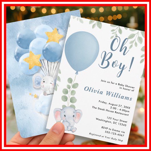 Oh Boy Elephant Eucalyptus Balloon Baby Shower   Kaart