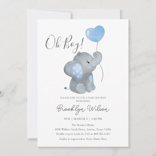 Oh Boy Elephant Waterverf Baby shower Kaart (Voorkant)