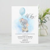 Oh Boy Elephant Waterverf ballonblauw Kaart (Staand voorkant)