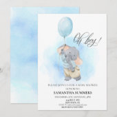 Oh Boy Elephant Waterverf ballonblauw Kaart (Voorkant / Achterkant)