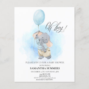 Oh Boy Elephant Waterverf Blue Baby shower