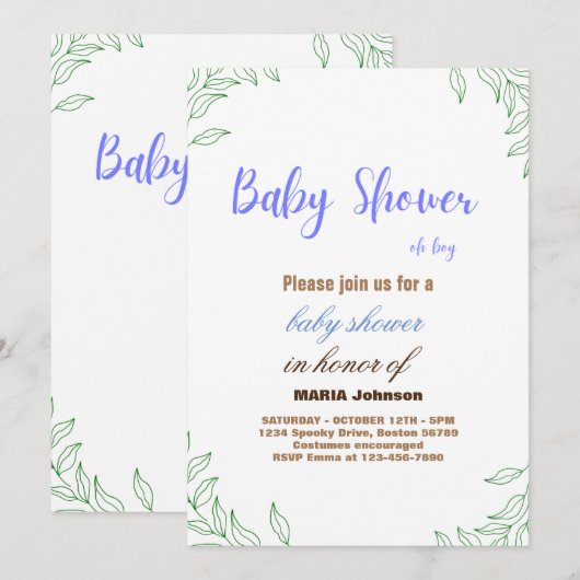 Oh Boy Eucalyptus Baby shower Uitnodiging (Voorkant / Achterkant)
