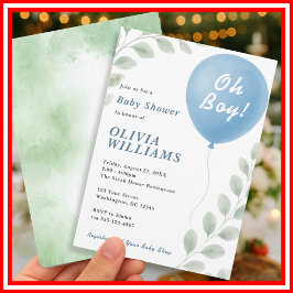 Oh Boy Eucalyptus Balloon Greenery Baby Shower Kaart