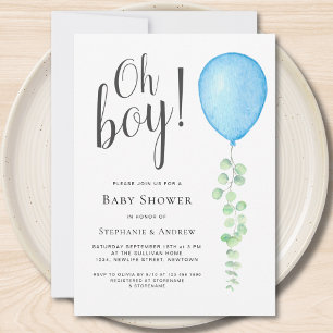 Oh Boy Eucalyptus Blauw Ballon Koppels Baby shower Kaart