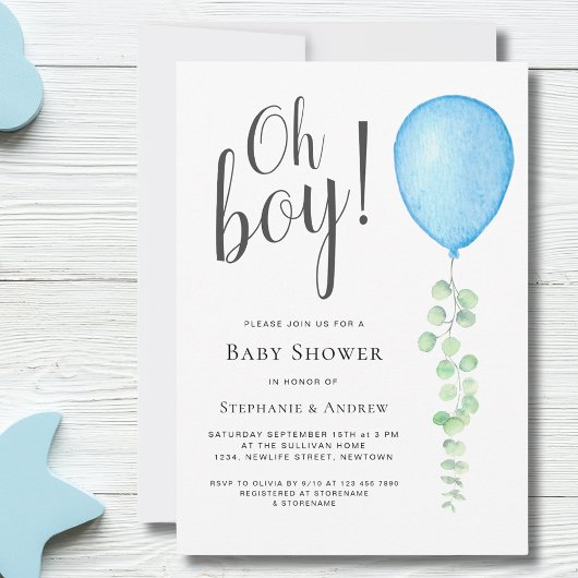 Oh Boy Eucalyptus Blauw Ballon Koppels Baby shower Kaart