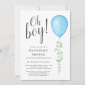 Oh Boy Eucalyptus Blauw Ballon Oma Baby shower Kaart (Voorkant)