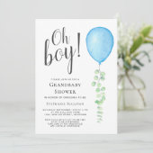 Oh Boy Eucalyptus Blauw Ballon Oma Baby shower Kaart (Staand voorkant)