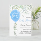 Oh boy eucalyptus blauw ballonnen baby shower kaart (Staand voorkant)