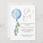 Oh Boy Eucalyptus Blue Balloon Baby shower Kaart (Voorkant)