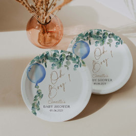 Oh Boy Eucalyptus Blue Balloon Baby shower Papieren Bordje