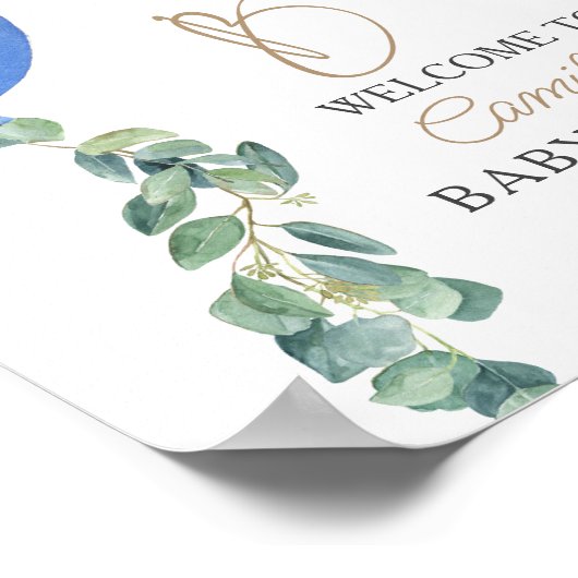 Oh Boy Eucalyptus Blue Balloon Baby shower Poster (Hoek)