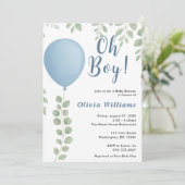Oh Boy Eucalyptus Greenery Balloon Baby shower Kaart (Staand voorkant)
