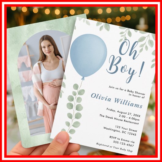 Oh Boy Eucalyptus Greenery FOTO Baby shower Kaart