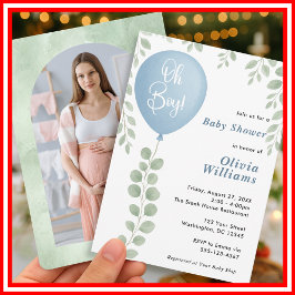 Oh Boy Eucalyptus Greenery PHOTO Baby Shower Kaart