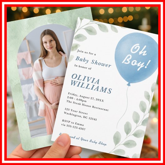 Oh Boy Eucalyptus PHOTO Greenery Baby Shower Kaart