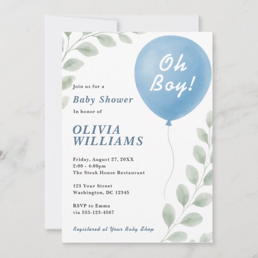 Oh Boy Eucalyptus PHOTO Greenery Baby Shower Kaart (Voorkant)