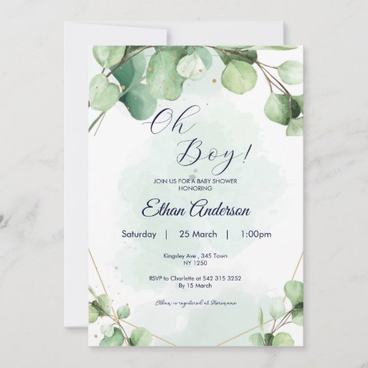 Oh Boy Eucalyptus verlaat Baby shower Invitation Kaart (Voorkant)