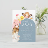 Oh Boy Farm Animals Shower Uitnodiging (Staand voorkant)