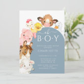 Oh Boy Farm Animals Shower Uitnodiging (Staand voorkant)