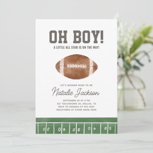 Oh Boy Football Baby shower Kaart (Staand voorkant)