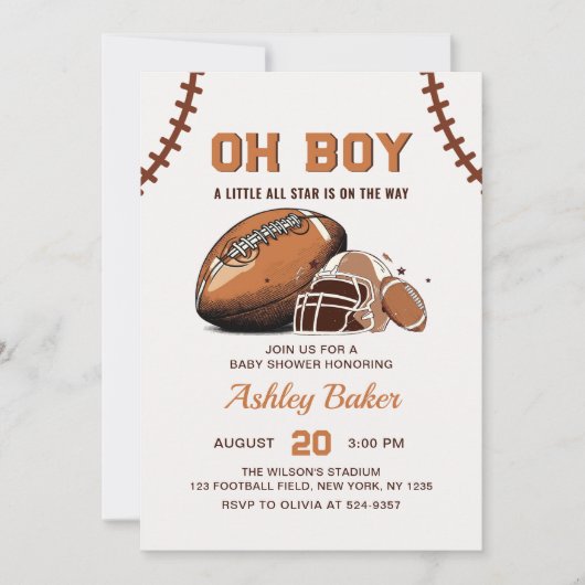 Oh Boy Football Baby shower Uitnodiging (Voorkant)