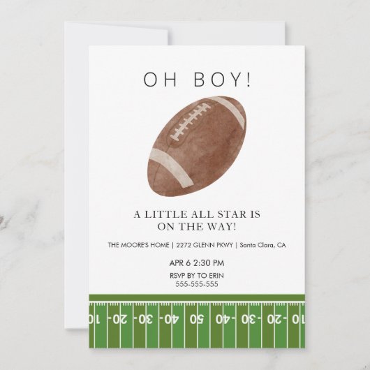 Oh Boy football baby shower uitnodiging (Voorkant)