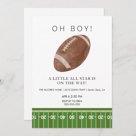 Oh Boy football baby shower uitnodiging (Voorkant / Achterkant)