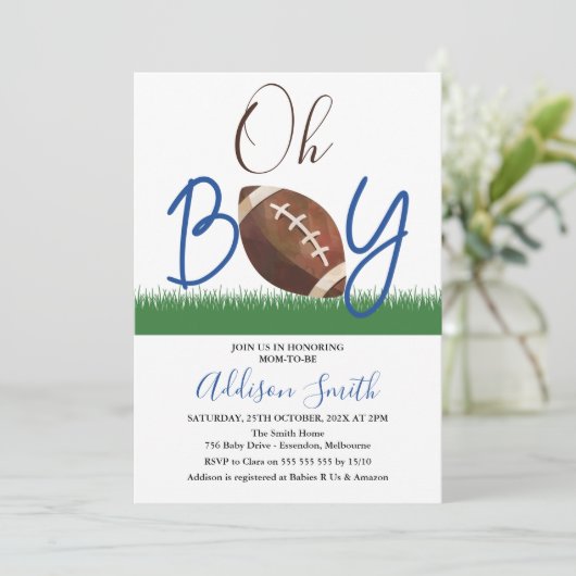 Oh Boy Football Baby shower Uitnodiging (Staand voorkant)