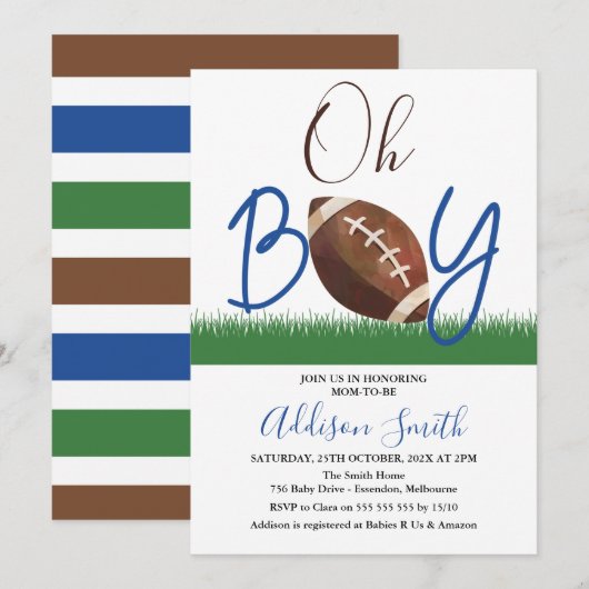 Oh Boy Football Baby shower Uitnodiging (Voorkant / Achterkant)