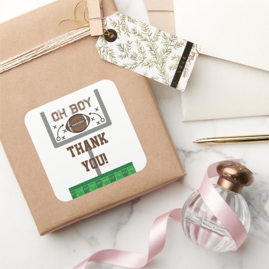 Oh Boy Football Baby shower Vierkante Sticker (Geschenken)