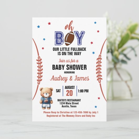 Oh Boy Football Theme Baby Shower Kaart (Staand voorkant)