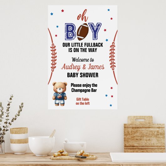 Oh Boy Football Theme Baby shower Poster (Keuken)