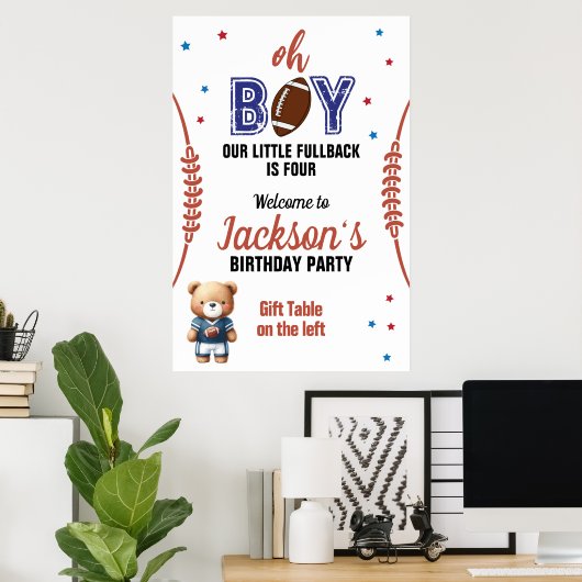 Oh Boy Football Theme Verjaardag Poster (Thuiskantoor)