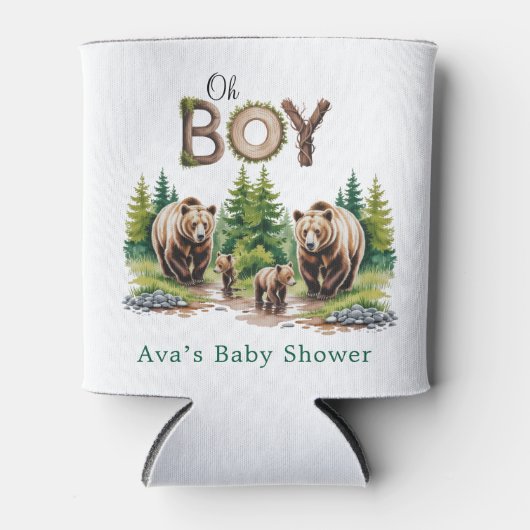 Oh Boy: Forest Wood Typography Beren Baby shower Blikjeskoeler (Voorkant)